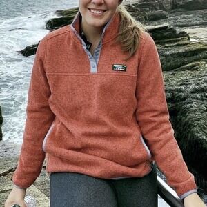 LL Bean Womens Rust‎ Orange Sweater Fleece Pullover 1/4 Snap Size XS Pockets